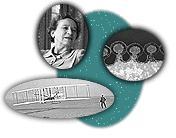 photo collage of Frieda Fromm-Reichmann, close-up of AIDs virus, and the Wright brothers' first flight